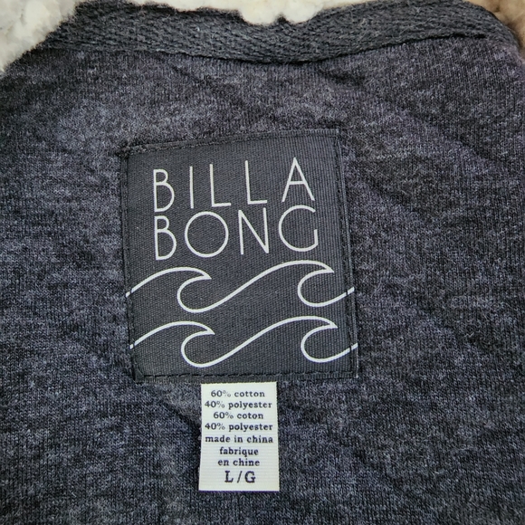 Billabong Sherpa Quilted Open Wrap Jacket Gray /White Trim Size Large - Picture 3 of 3